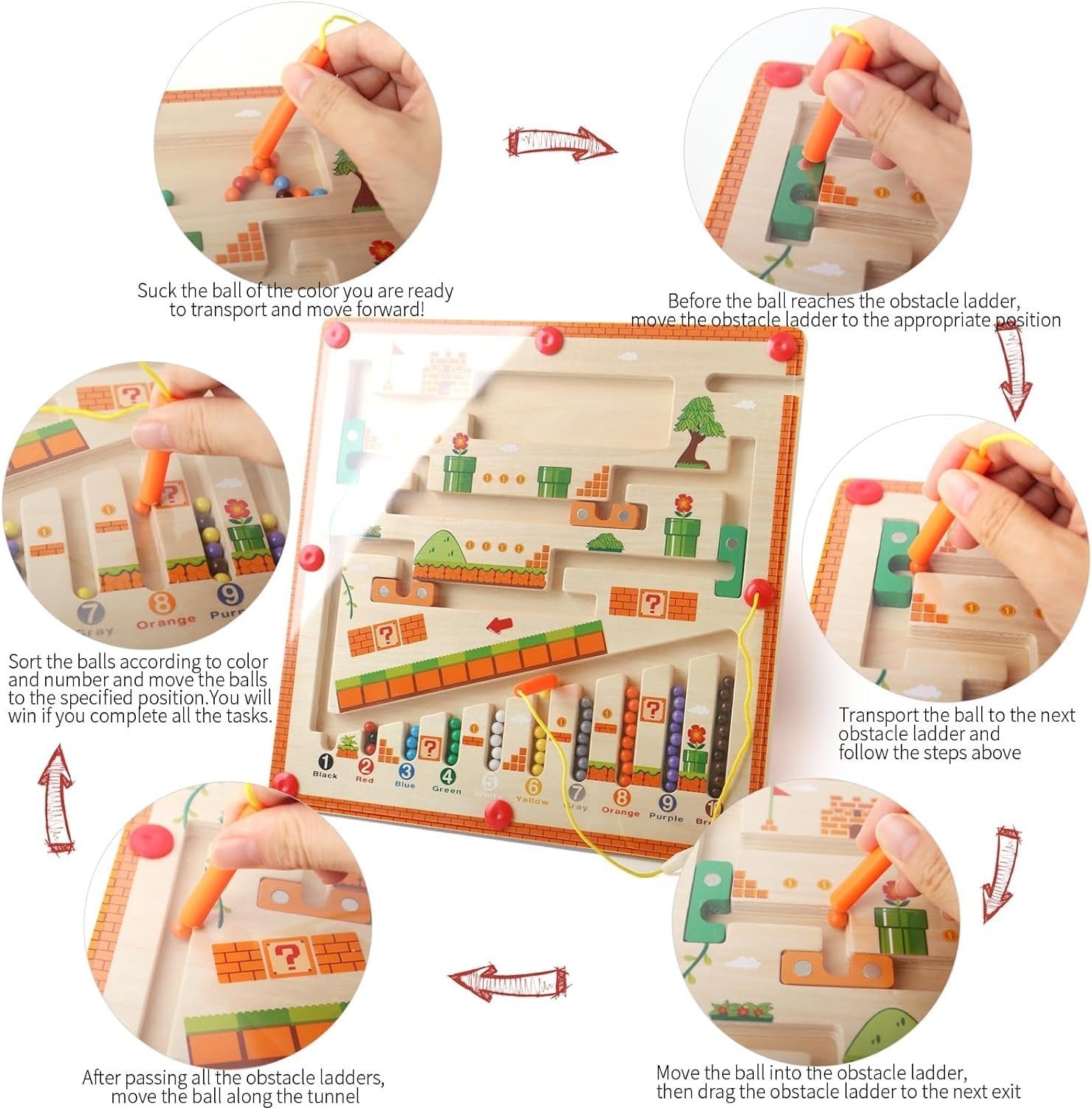 Wooden Magnetic Maze Board Educational Marble Puzzle Game - Image 2