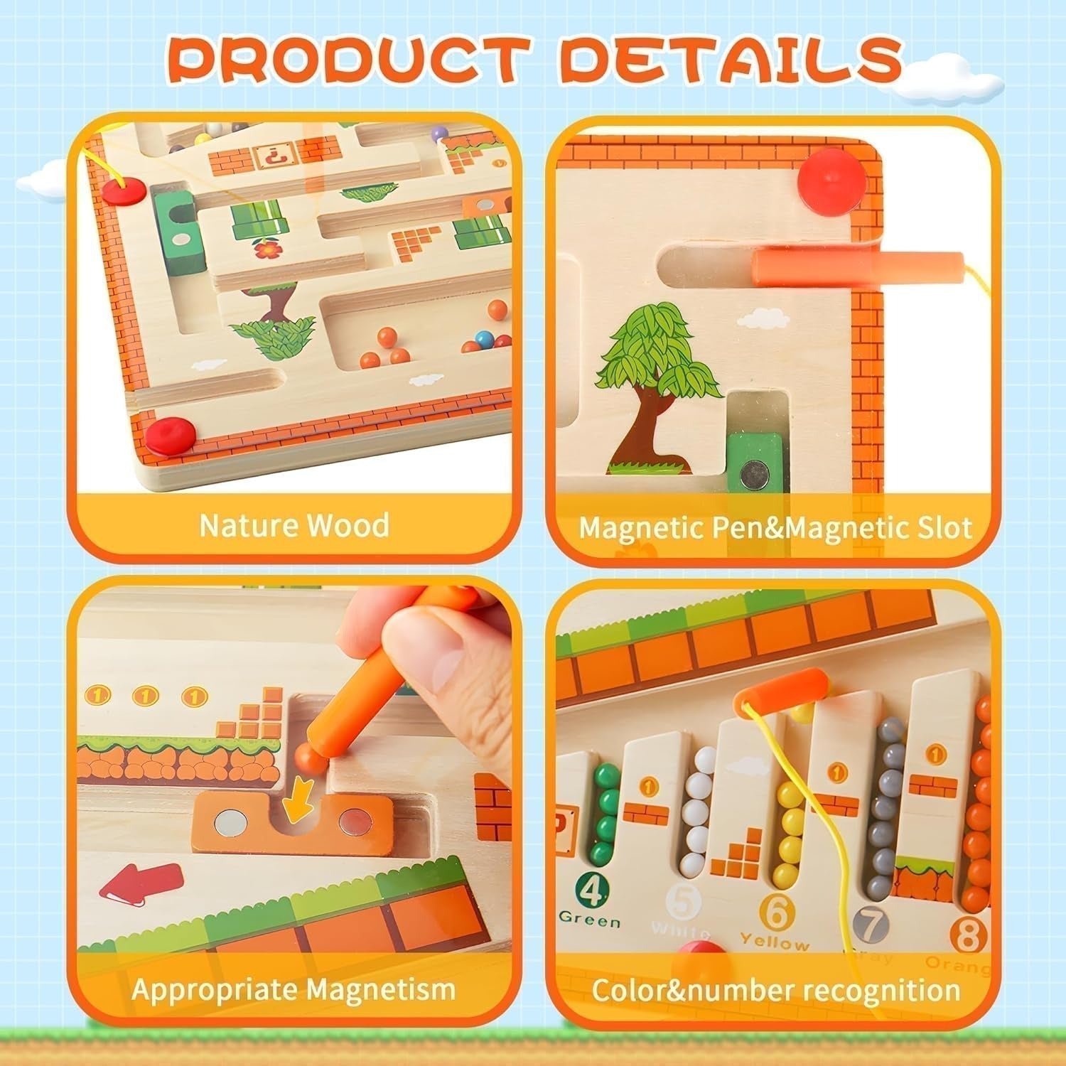 Wooden Magnetic Maze Board Educational Marble Puzzle Game - Image 3