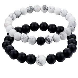 Black Tourmaline & White Howlite Natural Healing Crystal Beads Bracelet